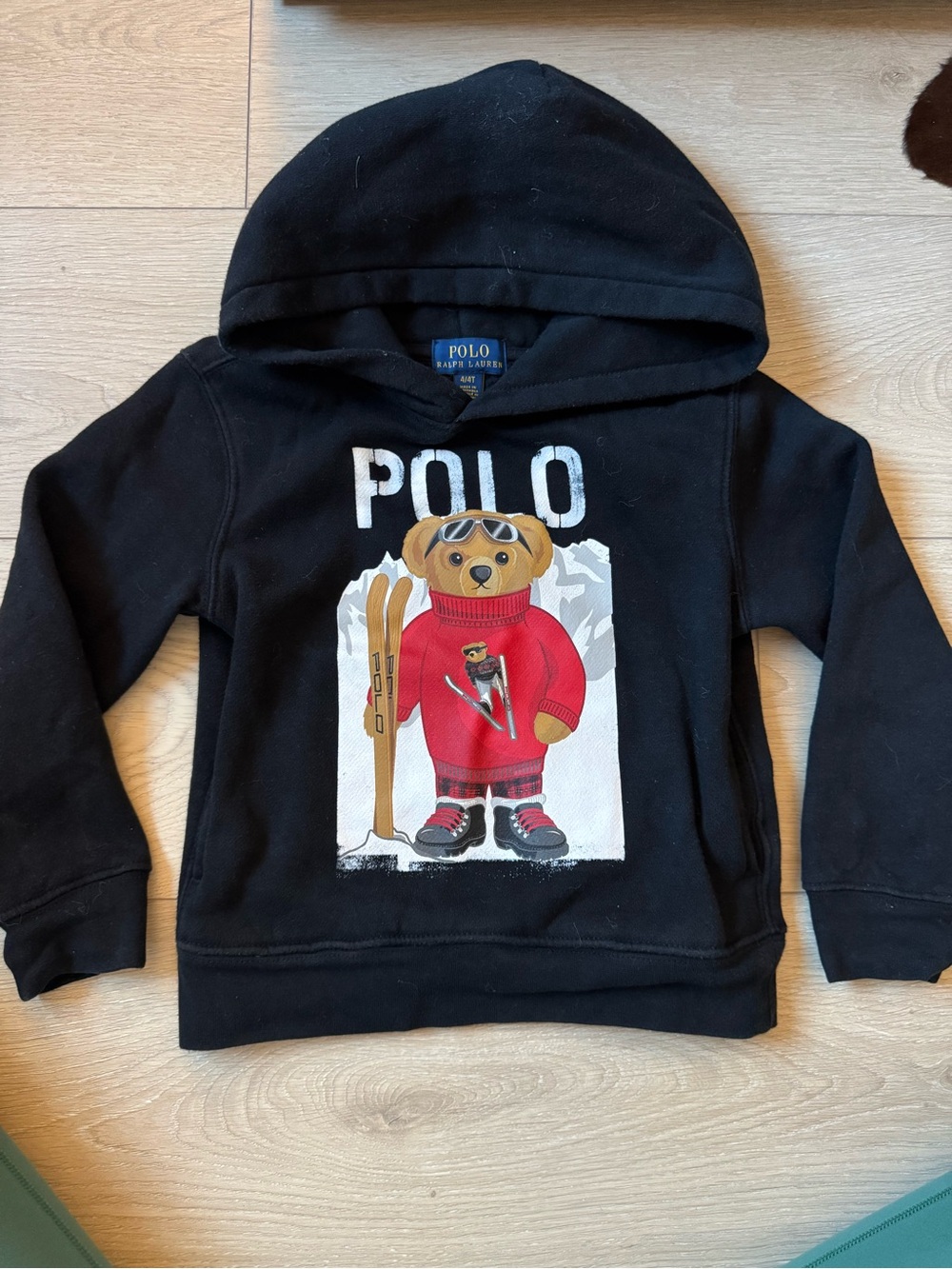 Polo by Ralph Lauren Black Kids Hoodie with Ski Bear Graphic in Red
